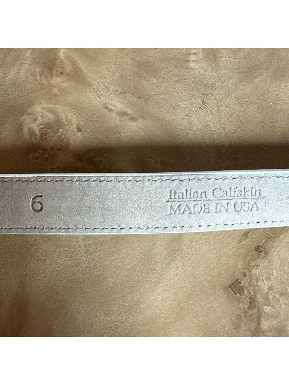 White Italian Calfskin Leather Belt Textured Skinny Silver Buckle Size 6 USA